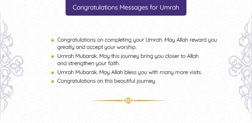 Congratulations messages for Umrah with Umrah Mubarak wishes and dua for acceptance, rewards and blessings