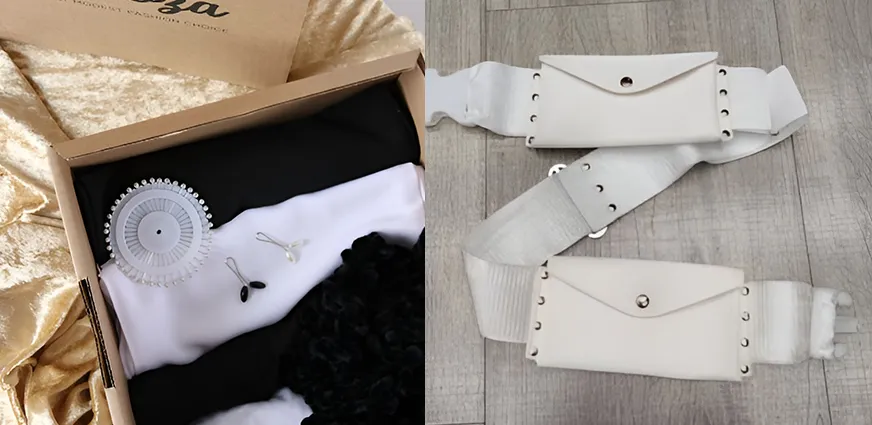 Essential items for women performing Umrah 2026 including abayas, hijabs, comfortable walking shoes, socks, and crossbody bags